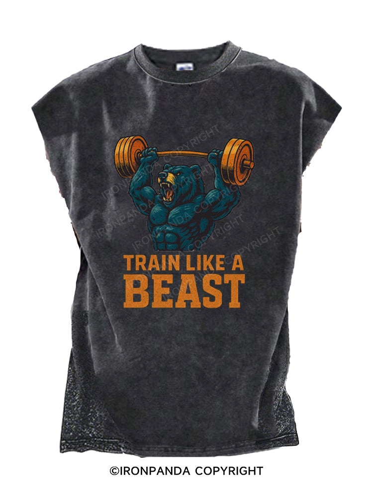 Train Like A Beast Bear Lifting Weights Cut Off Tank