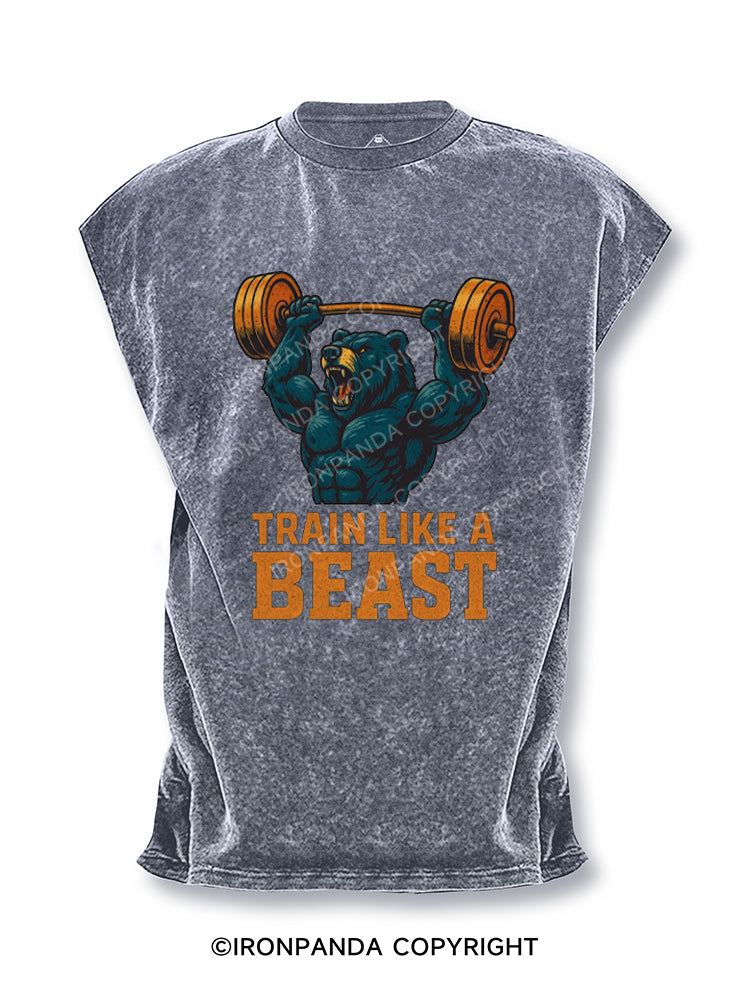 Train Like A Beast Bear Lifting Weights Cut Off Tank