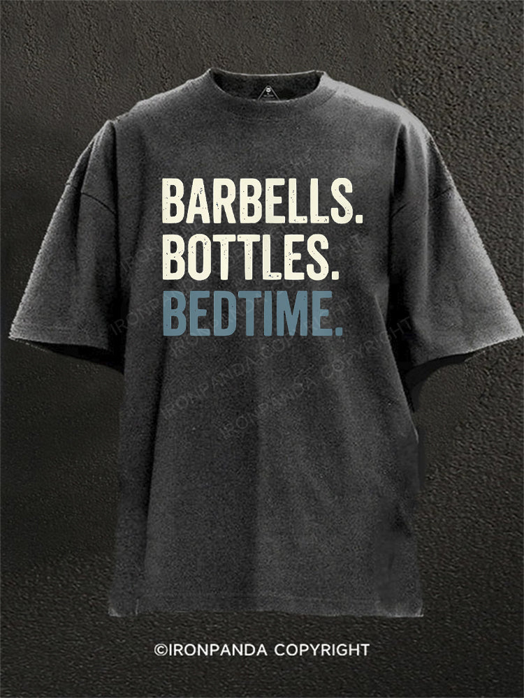 Barbells Bottles Bedtime Washed Gym Shirt