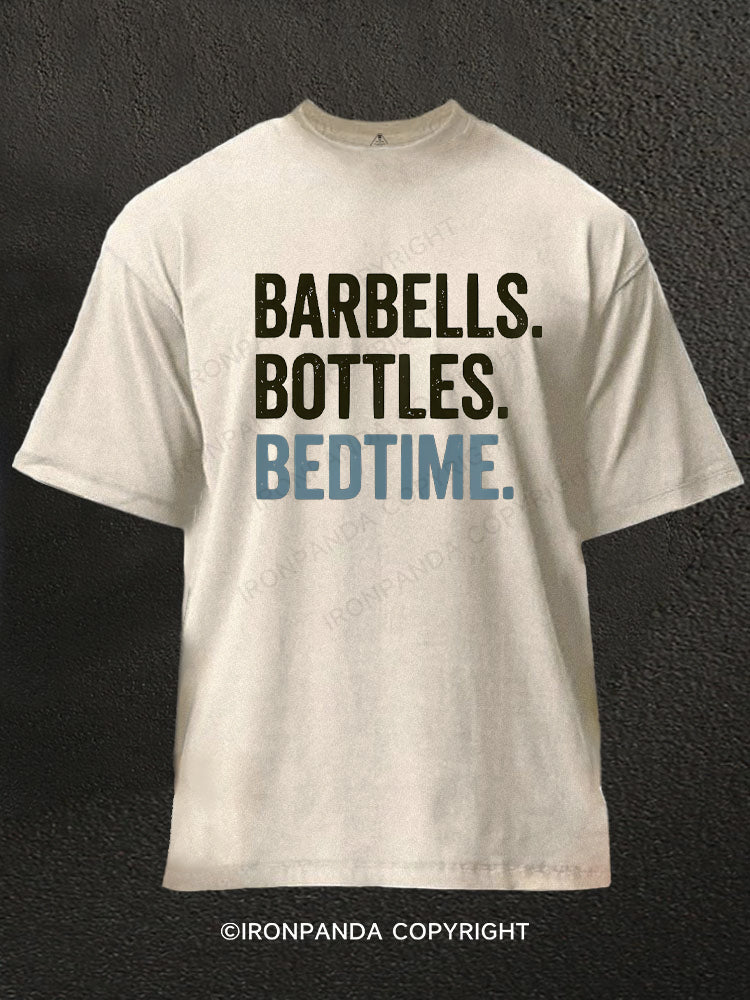 Barbells Bottles Bedtime Washed Gym Shirt