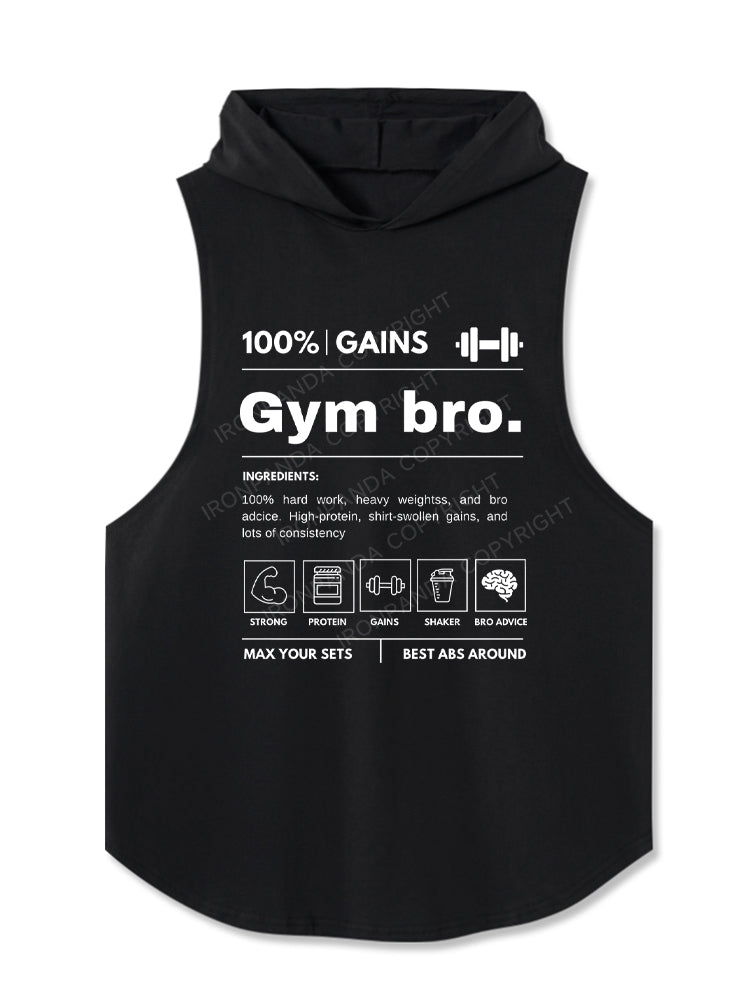 Funny Gym Bro Nutrition Facts 100% Gains Hooded Tank
