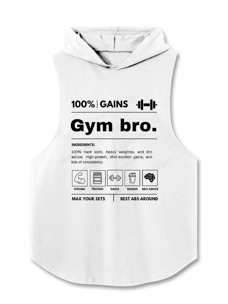 Funny Gym Bro Nutrition Facts 100% Gains Hooded Tank