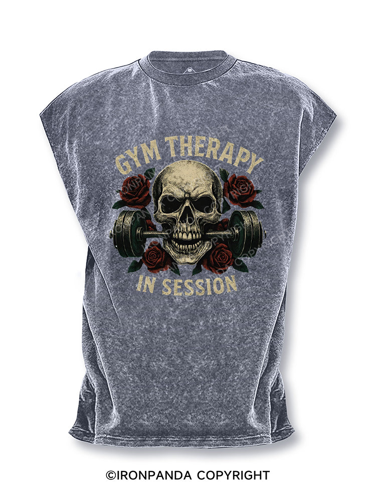 Gym Therapy in Session Skull Rose Weightlifting Cut Off Tank