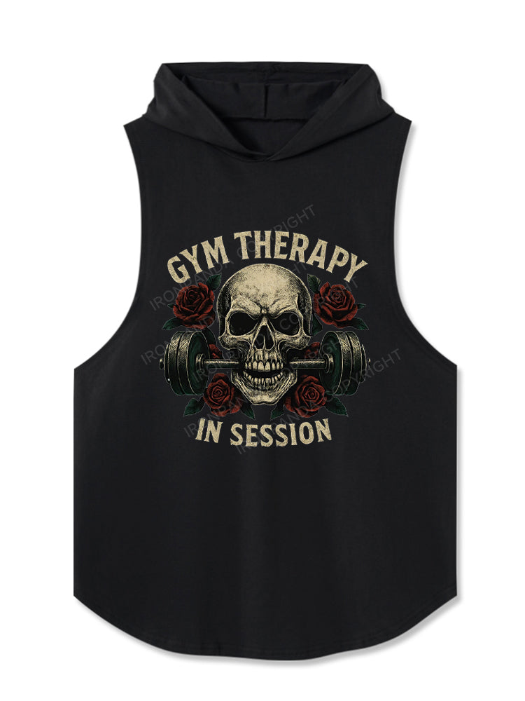 Gym Therapy in Session Skull Rose Weightlifting Hooded Tank