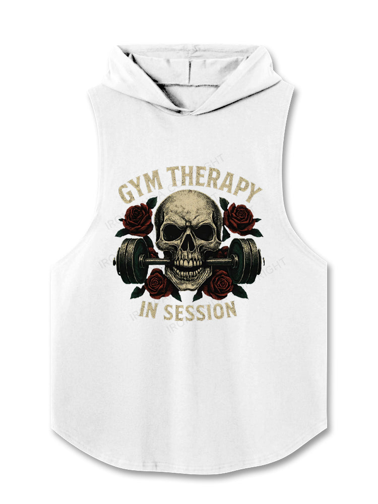 Gym Therapy in Session Skull Rose Weightlifting Hooded Tank