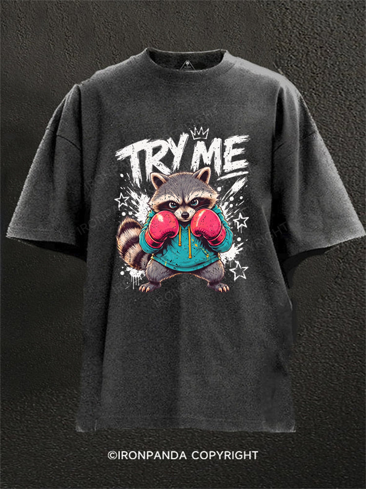 Try Me Boxing Raccoon Washed Gym Shirt