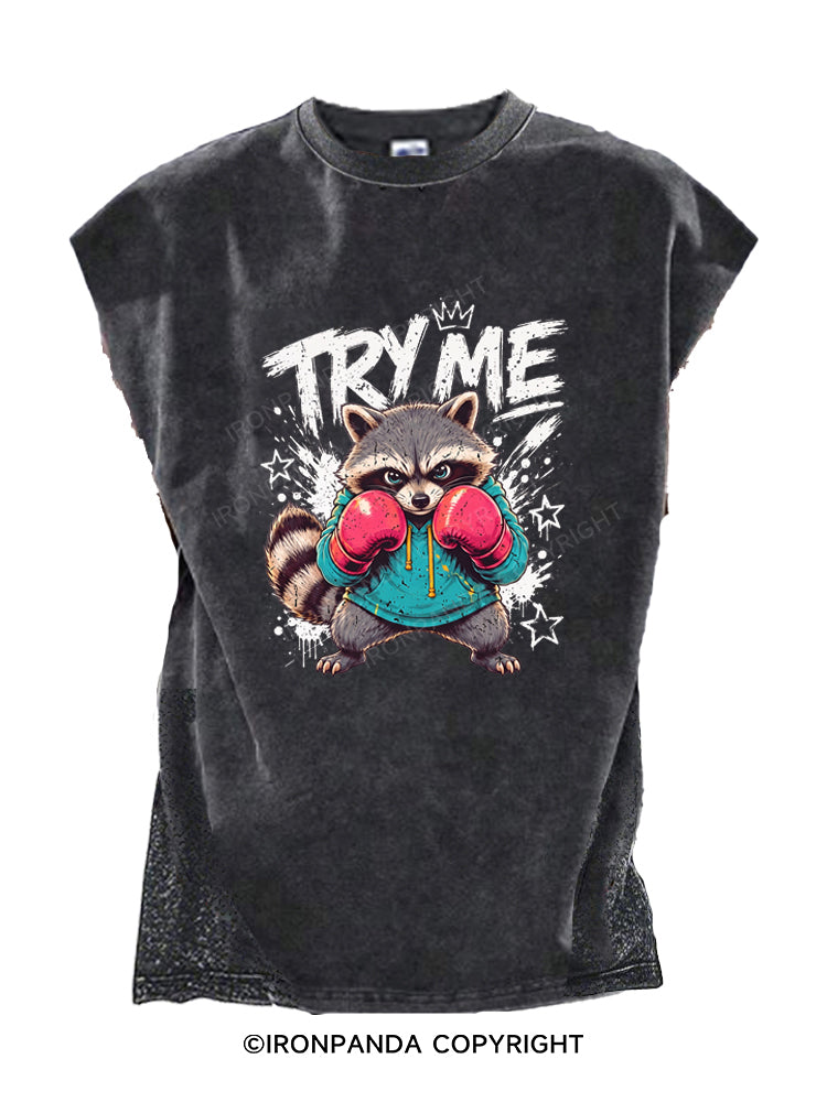 Try Me Boxing Raccoon Cut Off Tank