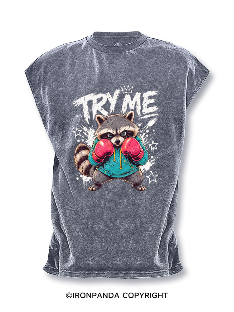 Try Me Boxing Raccoon Cut Off Tank