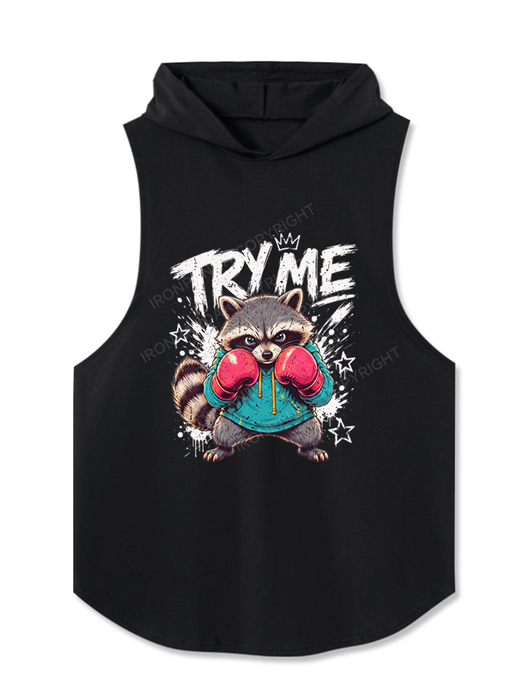 Try Me Boxing Raccoon Hooded Tank