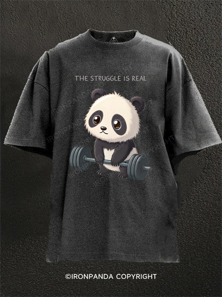The Struggle Is Real Panda Weightlifting Humor Washed Gym Shirt