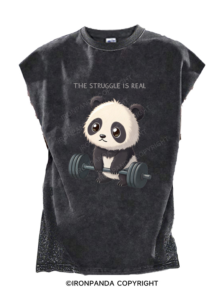 The Struggle Is Real Panda Weightlifting Humor Cut Off Tank