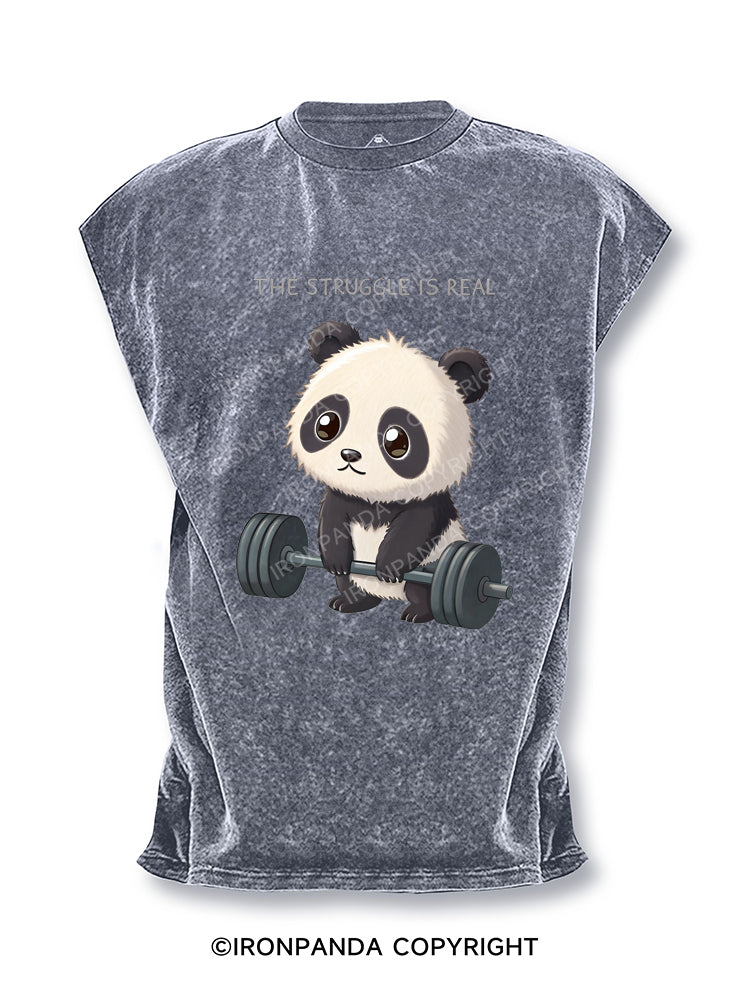 The Struggle Is Real Panda Weightlifting Humor Cut Off Tank