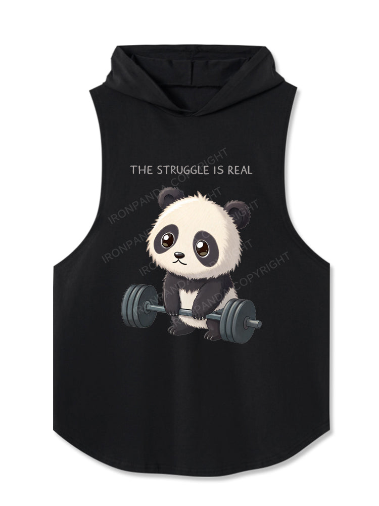 The Struggle Is Real Panda Weightlifting Humor Hooded Tank