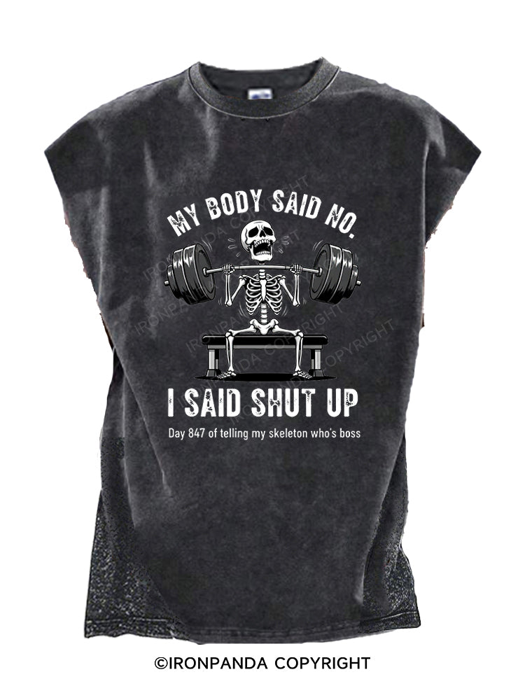 My Body Says No Funny Skeleton Gym Workout Cut Off Tank