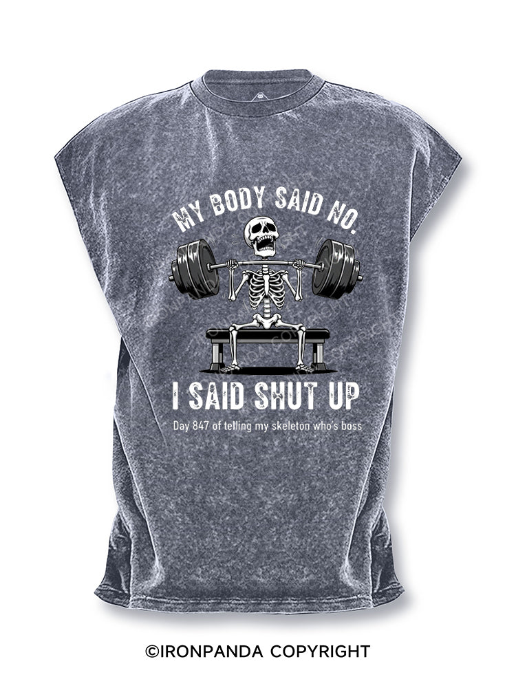 My Body Says No Funny Skeleton Gym Workout Cut Off Tank