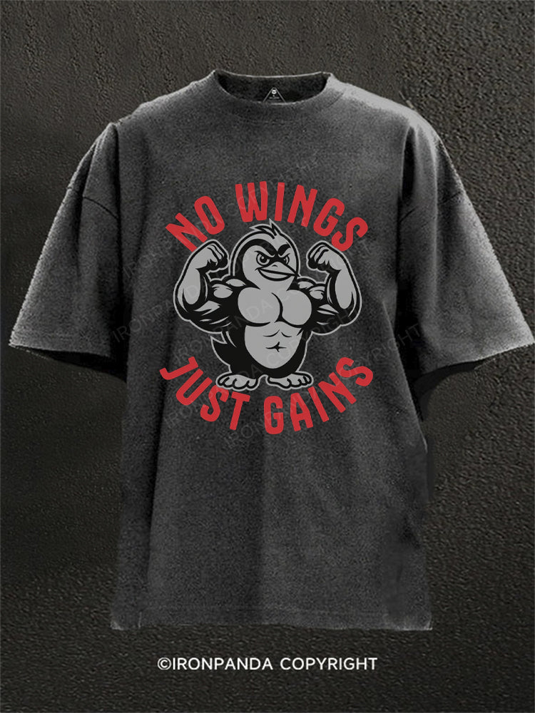 No Wings Just Gains Washed Gym Shirt