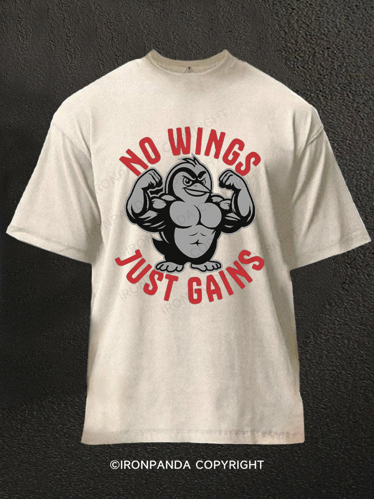 No Wings Just Gains Washed Gym Shirt