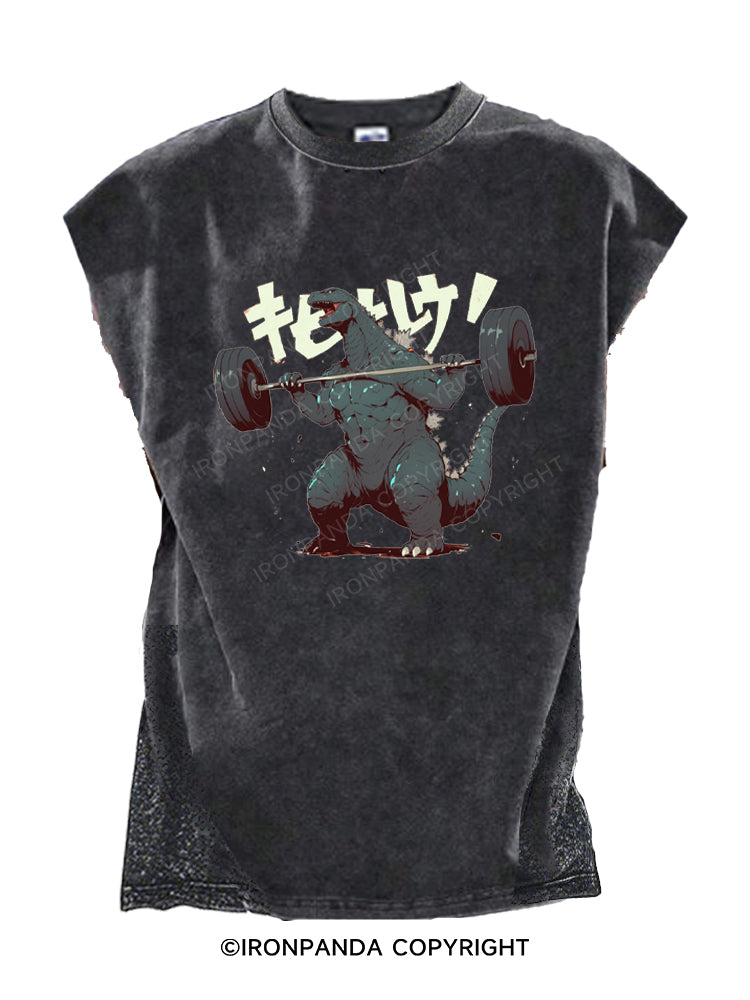 godzilla at gym Cut Off Tank