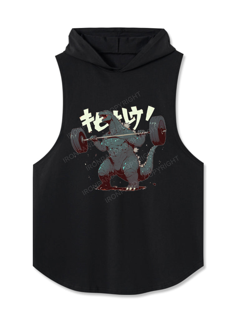 godzilla at gym Hooded Tank
