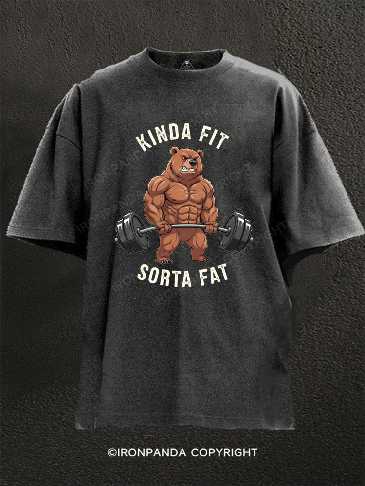 Kinda Fit Sorta Fat Bear with Barbell Washed Gym Shirt