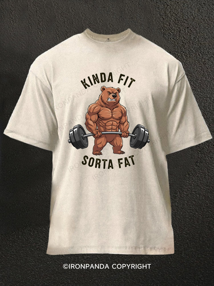 Kinda Fit Sorta Fat Bear with Barbell Washed Gym Shirt