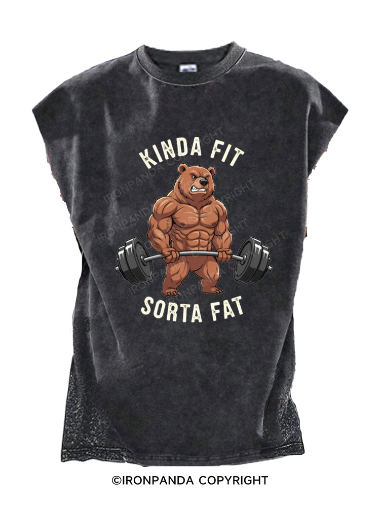 Kinda Fit Sorta Fat Bear with Barbell Cut Off Tank