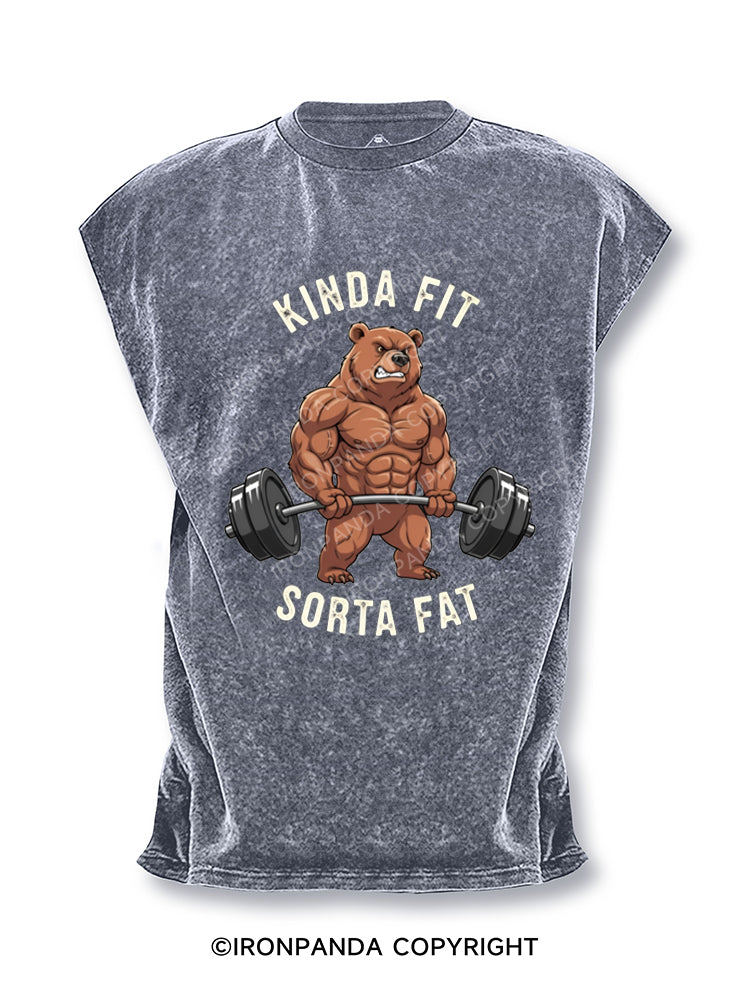 Kinda Fit Sorta Fat Bear with Barbell Cut Off Tank