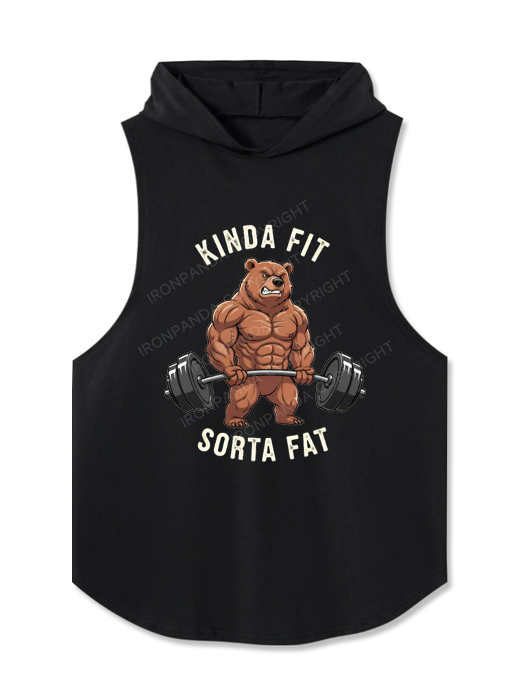 Kinda Fit Sorta Fat Bear with Barbell Hooded Tank