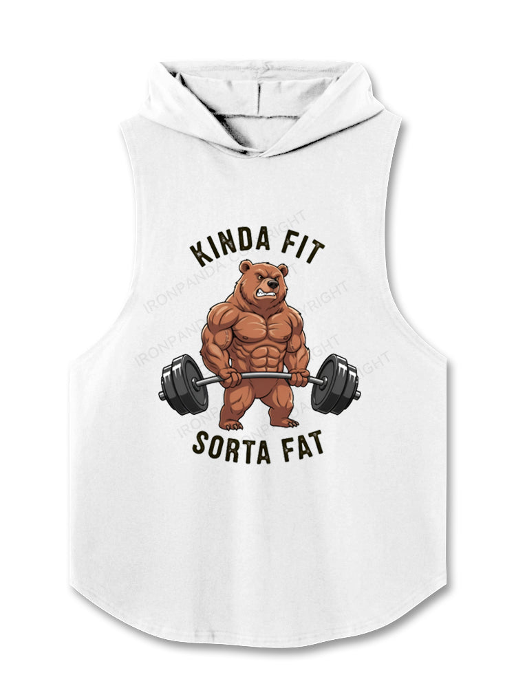 Kinda Fit Sorta Fat Bear with Barbell Hooded Tank