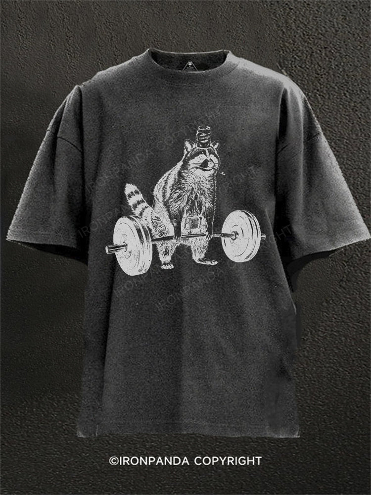 Smoking Raccoon Deadlift Washed Gym Shirt