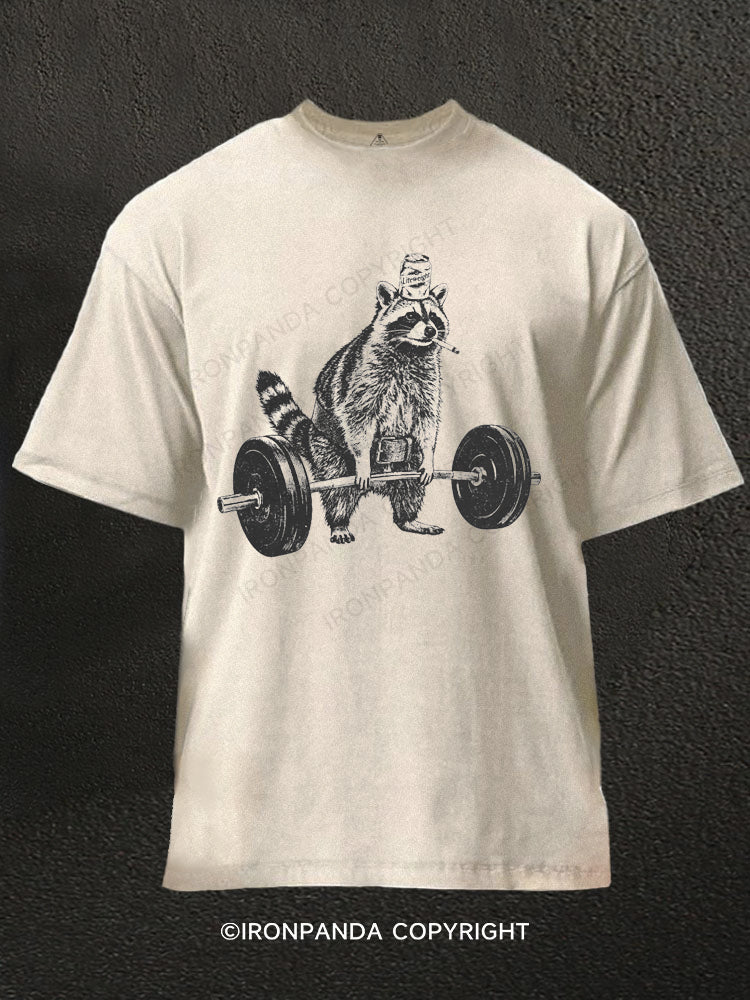 Smoking Raccoon Deadlift Washed Gym Shirt