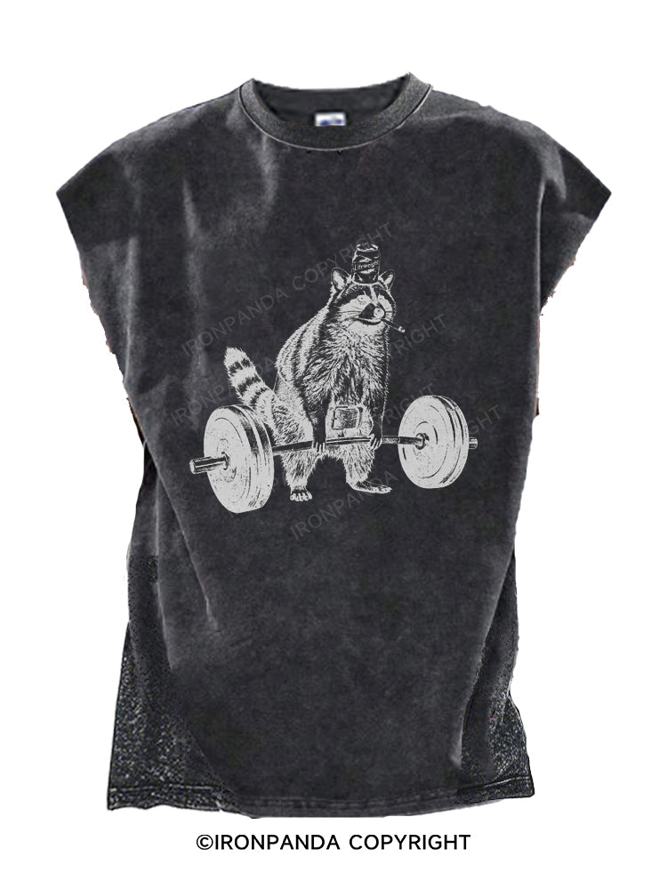 Smoking Raccoon Deadlift Cut Off Tank