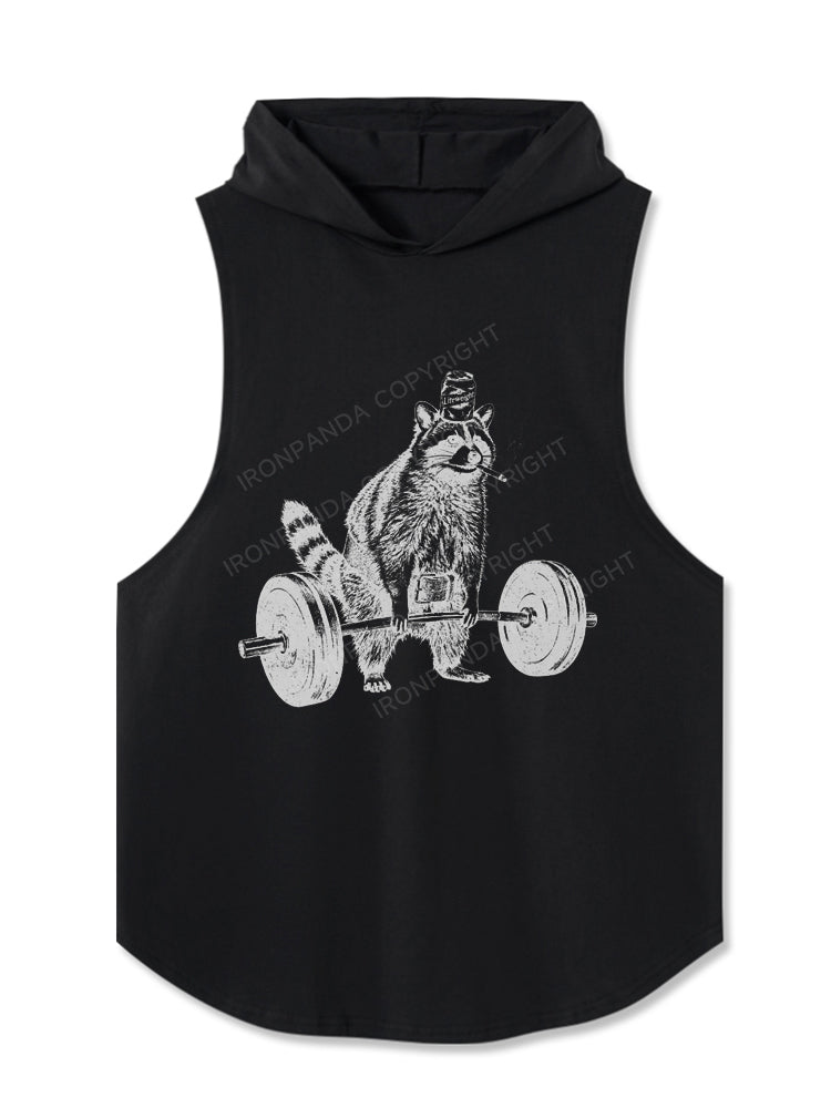 Smoking Raccoon Deadlift Hooded Tank