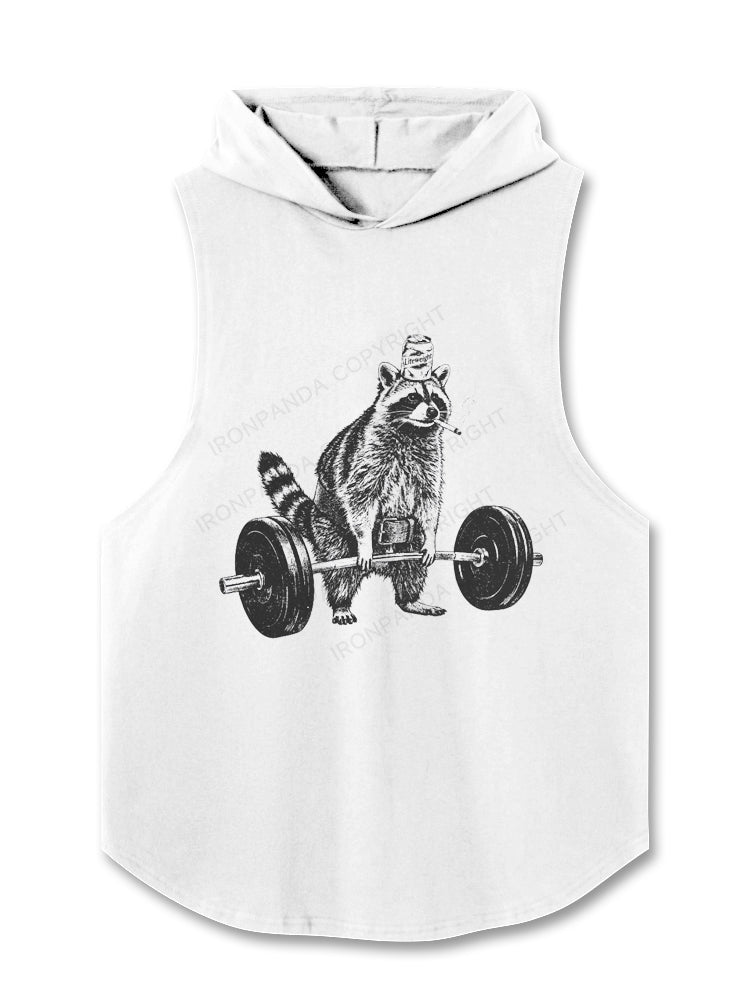 Smoking Raccoon Deadlift Hooded Tank