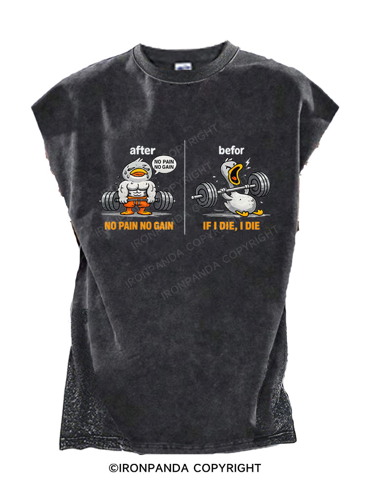 Funny Gym Duck No Pain Gain Workout If Die Cut Off Tank