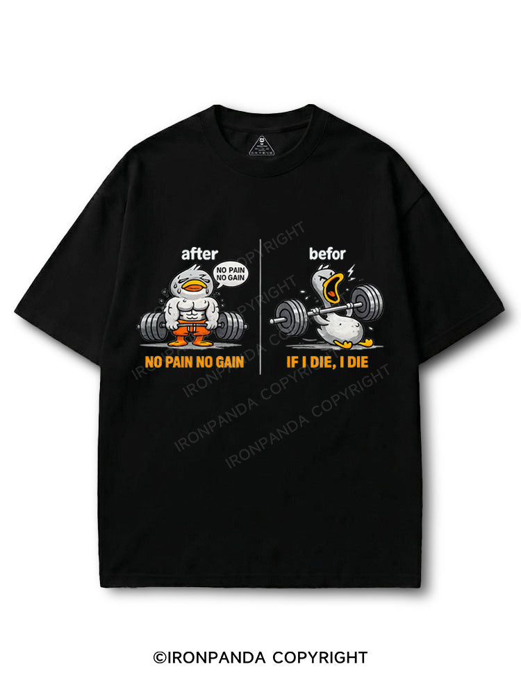Funny Gym Duck No Pain Gain Workout If Die COTTON PUMP COVER