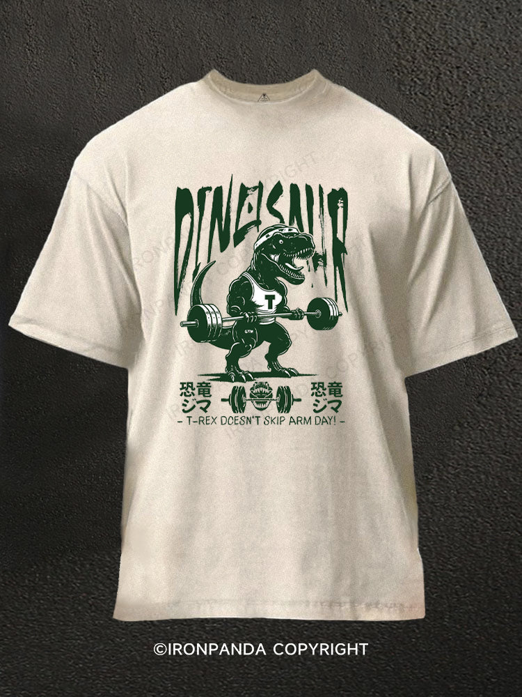 T‑Rex Doesn’t Skip Arm Day  Washed Gym Shirt