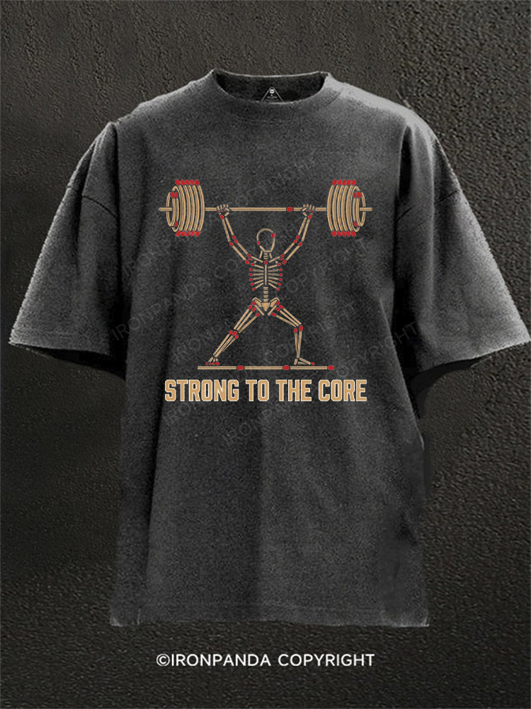 Strong to the Core Skeleton Weightlifting Washed Gym Shirt