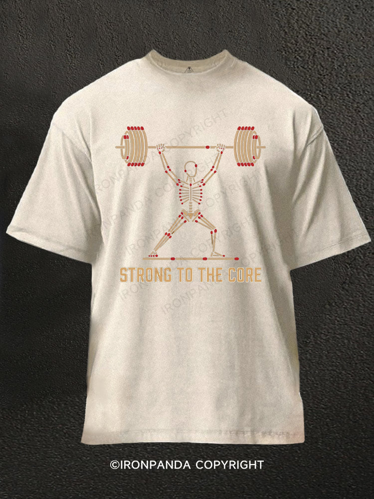 Strong to the Core Skeleton Weightlifting Washed Gym Shirt