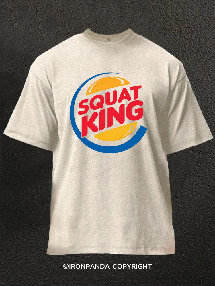 Squat King Fitness Humor Washed Gym Shirt