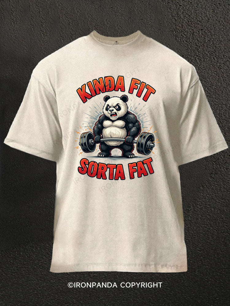 Strong Panda Lifting Barbell Washed Gym Shirt