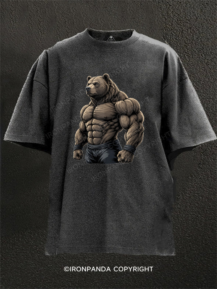 Muscular Bear Bodybuilder Washed Gym Shirt
