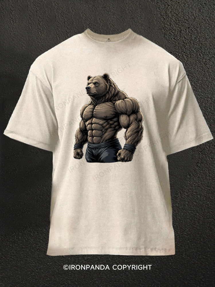 Muscular Bear Bodybuilder Washed Gym Shirt