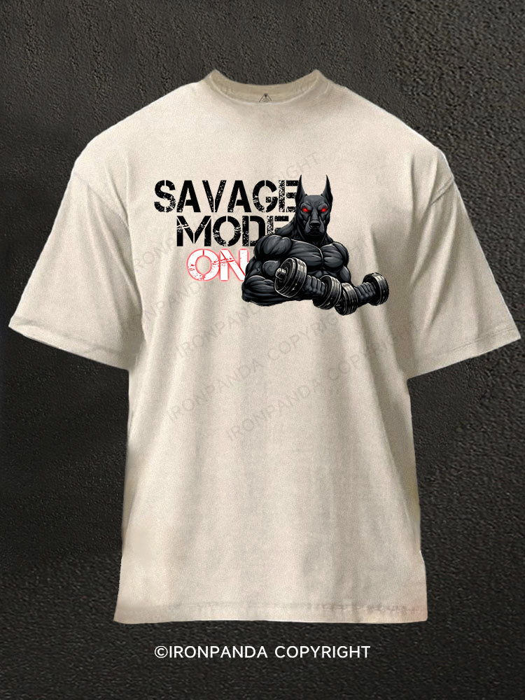Savage Mode On Washed Gym Shirt