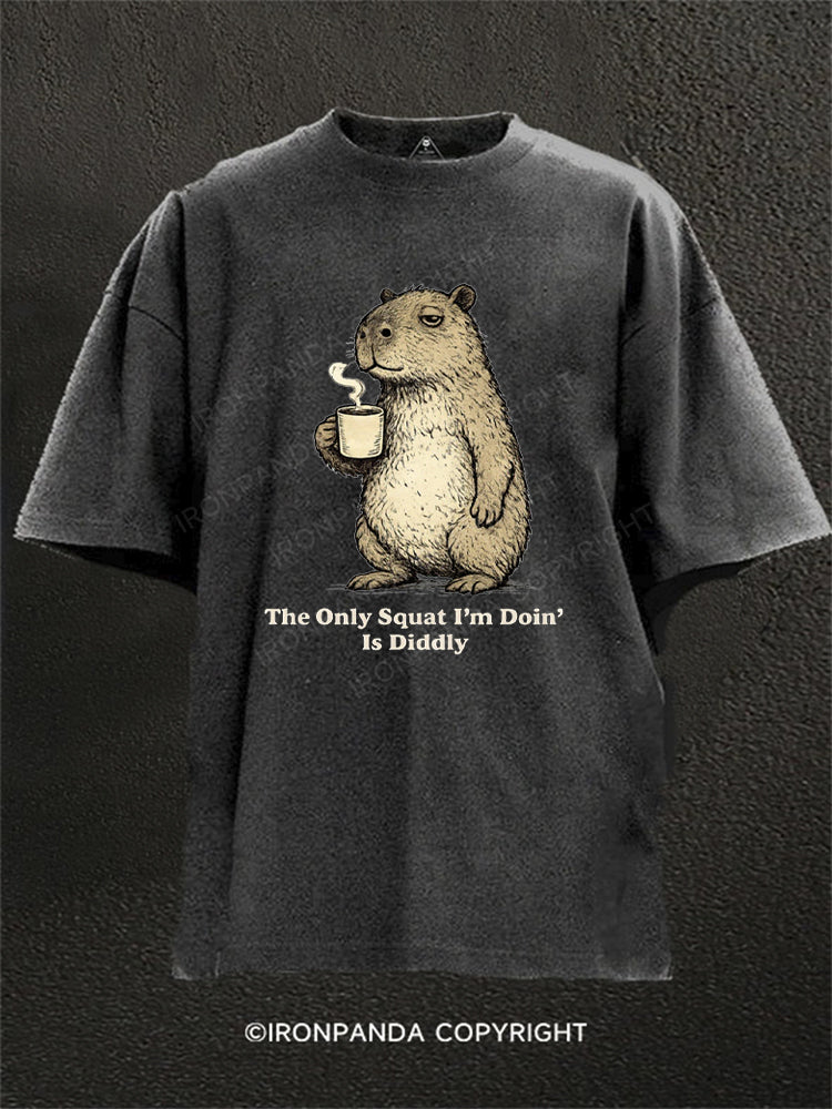 The Only Squat I'm Doin'  Is Diddly Funny Capybara Washed Gym Shirt