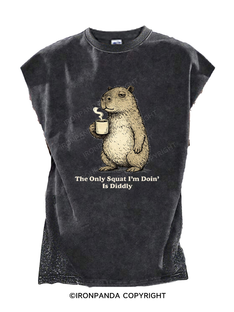The Only Squat I'm Doin'  Is Diddly Funny Capybara Cut Off Tank