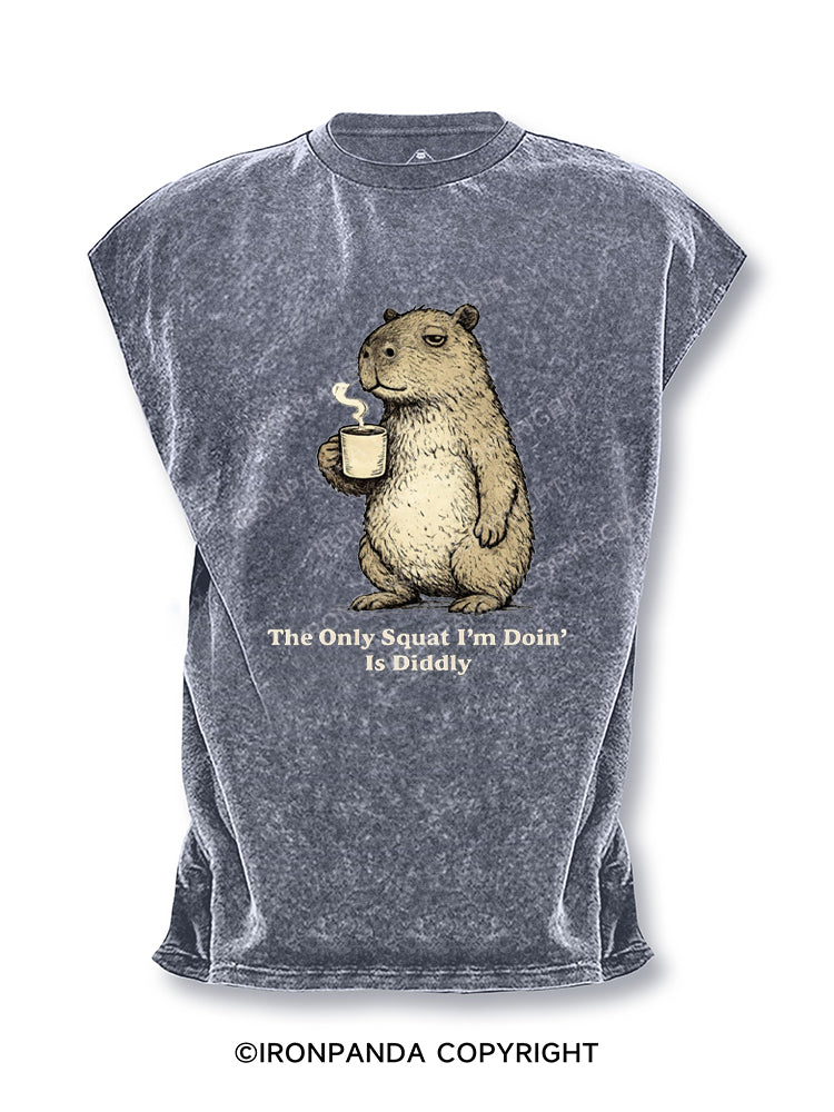 The Only Squat I'm Doin'  Is Diddly Funny Capybara Cut Off Tank