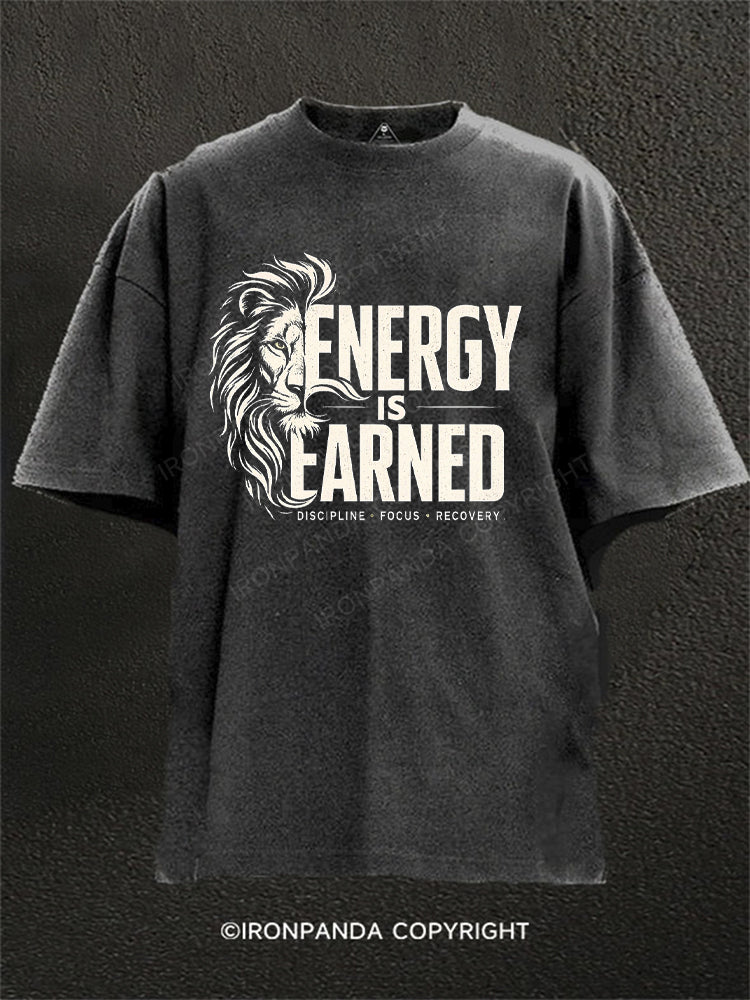 Energy Is Earned Lion Washed Gym Shirt
