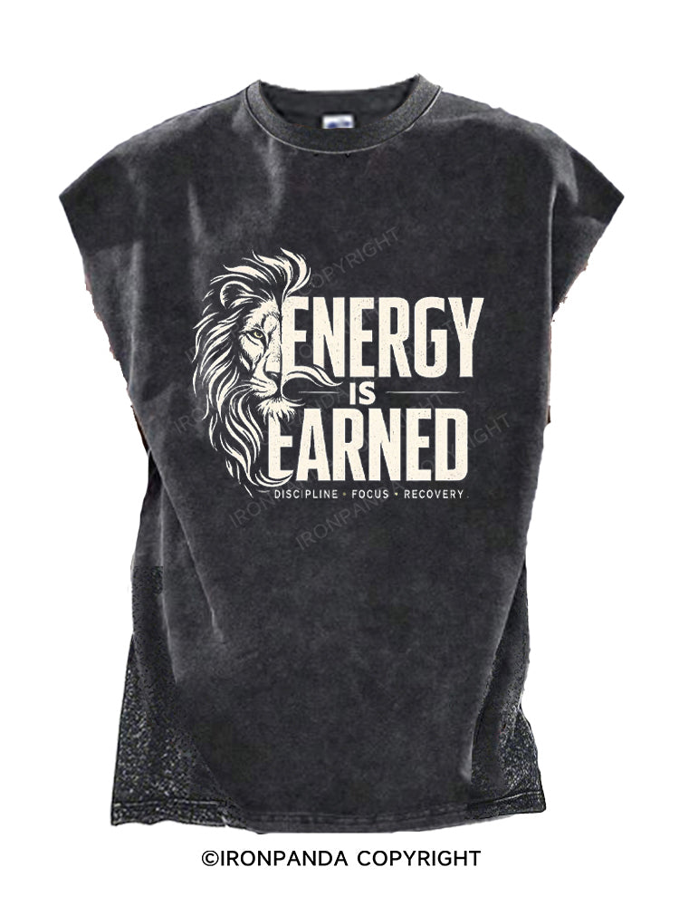Energy Is Earned Lion Cut Off Tank