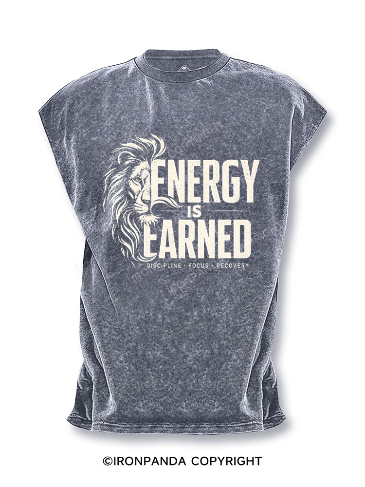 Energy Is Earned Lion Cut Off Tank